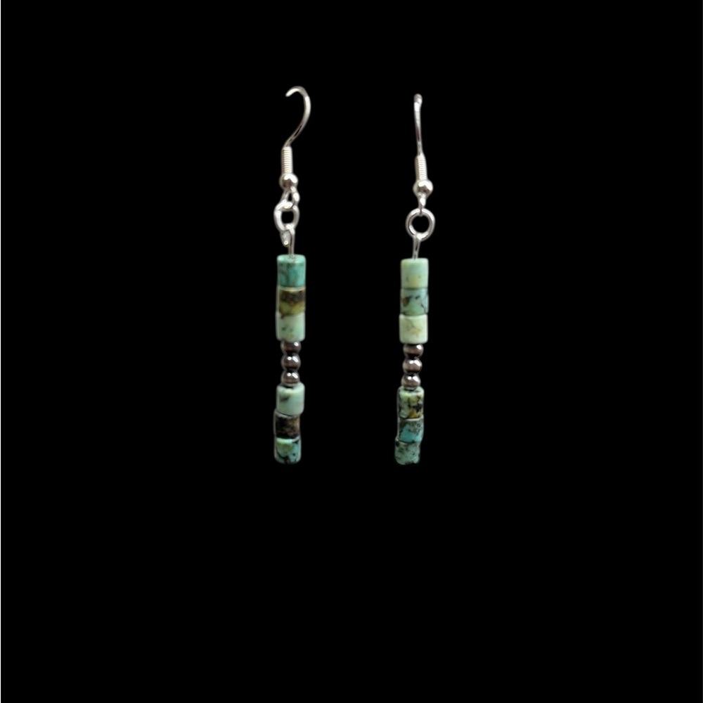 Handmade African Turquoise & Sterling Pearl Earrings
